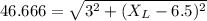 46.666=\sqrt{3^2+(X_L-6.5)^2}