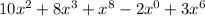 10x^2+8x^3+x^8-2x^0+3x^6