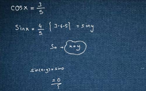 Cos x = 3 supra 5° ;  sin y = 4 supra 5°  calculati sin x = cos y= sin (x-y)=  va rog si rezolvarea