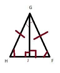 Gj bisects ∠fgh and is a perpendicular bisector of fh. what is true of triangle fgh?  it is a right