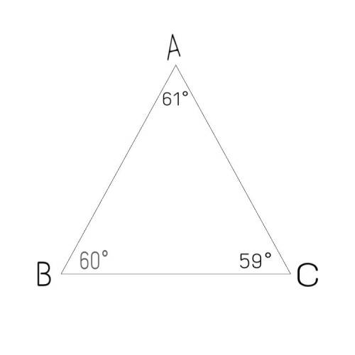 Which side of triangle abc is the longest ?   a - 61 degrees  b - 60 degrees  c - 59 degrees  multip