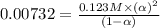 0.00732=\frac{0.123 M\times (\alpha )^2}{(1-\alpha )}