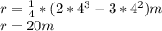 r=\frac{1}{4}*(2*4^3-3*4^2)m\\r= 20m