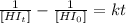 \frac{1}{[HI_t]}-\frac{1}{[HI_0]}=kt