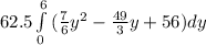 62.5\int\limits^6_0 {(\frac{7}{6}y^{2}-\frac{49}{3}y+56)}dy
