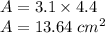 A=3.1\times 4.4\\A=13.64\; cm^2