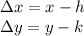 \Delta x = x-h\\\Delta y = y-k