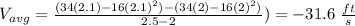 V_{avg}=\frac{(34(2.1) - 16(2.1)^2)-(34(2)- 16(2)^2)}{2.5-2})=-31.6\ \frac{ft}{s}