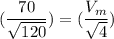 (\dfrac{70}{\sqrt{120}}) = (\dfrac{V_m}{\sqrt{4}})