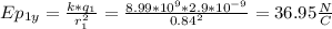 Ep_{1y} =\frac{k*q_{1} }{r_{1}^{2}  } =\frac{8.99*10^{9}*2.9*10^{-9}  }{0.84^{2} } =36.95\frac{N}{C}
