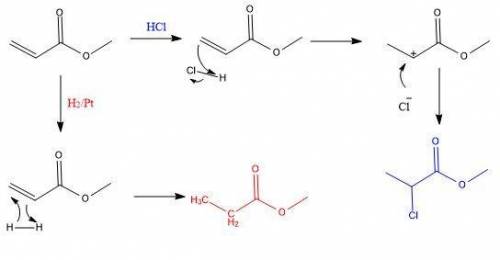 What is the product of (structural formula):  methyl acrylate ch2=chcooch3 with hcl methyl acrylate