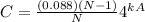 C=\frac{(0.088)(N-1)}{N}4^{kA}