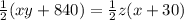 \frac{1}{2} (xy+840)=\frac{1}{2}z(x+30)
