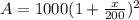 A=1000(1+\frac{x}{200})^{2}