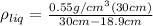 \rho_{liq}= \frac{0.55 g/cm^{3} (30 cm)} {30 cm - 18.9 cm}