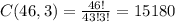 C(46,3) = \frac{46!}{43!3!} = 15180