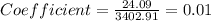 Coefficient=\frac{24.09}{3402.91} =0.01