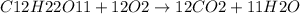 C12H22O11 + 12O2 \rightarrow 12CO2 + 11H2O