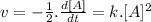 v = -\frac{1}{2}.\frac{d[A]}{dt} = k.[A]^{2}