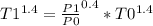 T1^{1.4} = \frac{P1}{P0}^{0.4} * T0^{1.4}