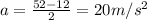 a = \frac{52 - 12}{2} = 20 m/s^{2}