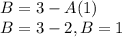 B=3-A  (1)\\B = 3-2, B=1