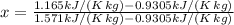 x = \frac{1.165 kJ/(K \, kg) - 0.9305 kJ/(K \, kg)}{1.571 kJ/(K \, kg) - 0.9305 kJ/(K \, kg)}