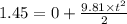 1.45=0+\frac{9.81\times t^2}{2}