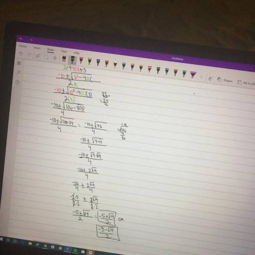 Using the quadratic formula solve 2x^2+10x+3​