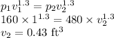 p_1v_1^{1.3}=p_2v_2^{1.3}\\160\times 1^{1.3}=480\times v_2^{1.3}\\v_2=0.43\ \rm ft^3\\
