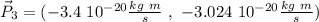 \vec{P}_3= ( - 3.4 \ 10 ^{-20} \frac{kg \ m}{s} \ , \ - 3.024 \ 10 ^{-20} \frac{kg \ m}{s})