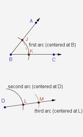 What needs to be corrected in the following construction for copying ∠abc with point d as the vertex