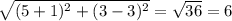 \sqrt{(5+1)^{2}+ (3-3)^{2}} = \sqrt{36} = 6