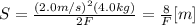 S= \frac{(2.0 m/s)^2 (4.0 kg)}{2F} =  \frac{8}{F} [m]
