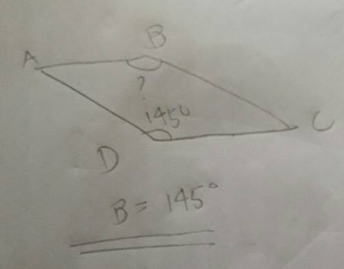 Given abcd and d = 145, what is the measure of b?  a. 145 b.35 c. 90 d. 235 e. 10 f. 55 degrees