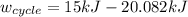 w_{cycle} = 15 kJ -20.082 kJ