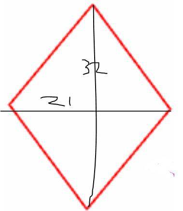 The diagonals of a rhombus are 21 m and 32 m. what is the area of the rhombus?  30 points