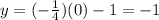 y=(-\frac{1}{4})(0)-1=-1