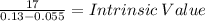 \frac{17}{0.13-0.055} = Intrinsic \: Value