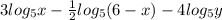 3log_{5}x-\frac{1}{2}log_{5}(6-x)-4log_{5}y