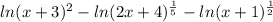 ln(x+3)^{2}-ln(2x+4)^{\frac{1}{5}}-ln(x+1)^{\frac{1}{2}}