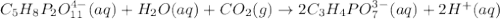 C_5H_8P_2O_{11}^{4-}(aq)+H_2O(aq)+CO_2(g)\rightarrow 2C_3H_4PO_7^{3-}(aq)+2H^+(aq)