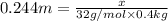 0.244 m=\frac{ x }{32 g/mol\times 0.4 kg}