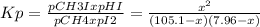 Kp = \frac{pCH3IxpHI}{pCH4xpI2} = \frac{x^2}{(105.1-x)(7.96-x)}