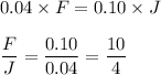 0.04\times F=0.10\times J\\\\\dfrac{F}{J}=\dfrac{0.10}{0.04}=\dfrac{10}{4}