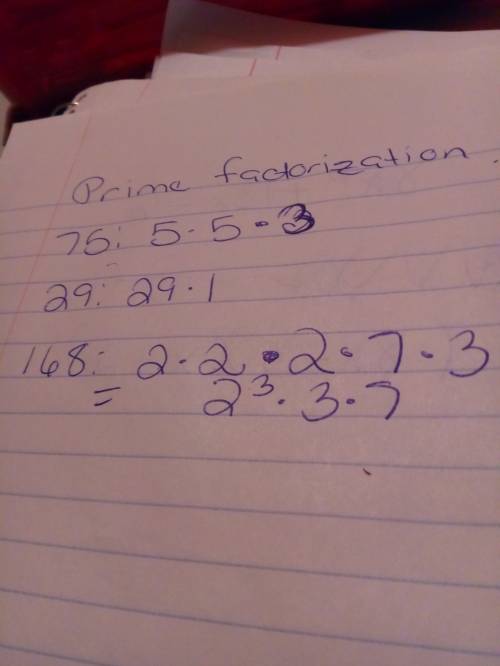 Prime factorization of 75,29 and 168