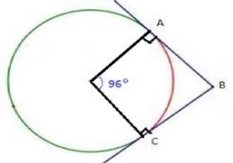 If minor arc ac = 96°, what is the measure of ∠abc?  a) 53° b) 64° c) 72° d) 84°