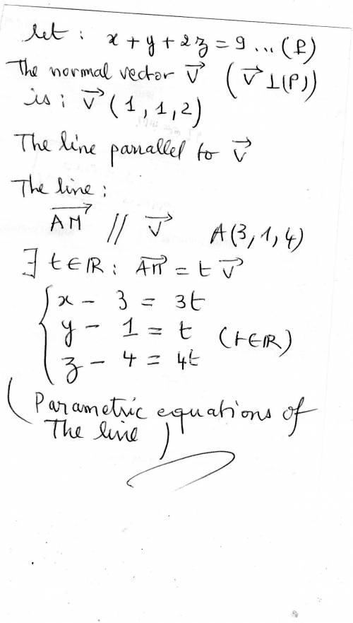 Find parametric equations for the line through (3, 1, 4) that is perpendicular to the plane x ?  y +