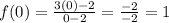f(0) = \frac{3(0) - 2}{0 - 2} = \frac{ - 2}{ - 2} = 1