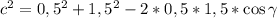 c^2=0,5^2+1,5^2-2*0,5*1,5*\cos \gamma